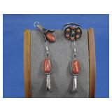 Vtg Sterling Silver Coral Earrings/Pendant + Ring
