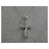 Sterling Silver CZ Cross Pendant Necklace Hallmark