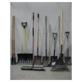 Assorted Outdoor Tools Shovels Rake Post Hole See