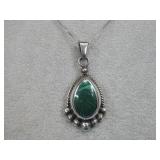 Sterling Silver Malachite Necklace 15.8g