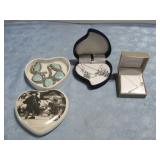 Two Heart Trinket Boxes W/Fashion Jewelry
