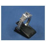 Three Stone Princess Cut S.S CZ Ring Hallmarked