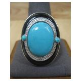 Sterling Silver Turq. & Onyx Ring Hallmarked