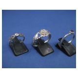 Three S.S. Rings W/Roses & Heart Shape See