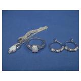 Sterling Silver Opal Ring Earrings & Necklace