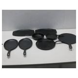 Eight Cast Iron Skillets Flat Griddles See Info