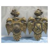 Two Vtg Wood Carved Gilded Eagle Crest See