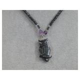 Hematite Carved Owl Beaded Necklace