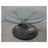 Vtg Glass Round Art Deco Table See Info