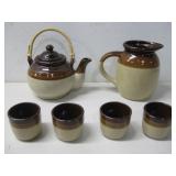 Vtg Stoneware Teapot Pitcher & Cups