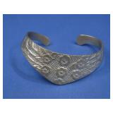 Vtg. Floral Stamped Pewter Cuff Bracelet