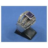 Sterling Silver Marcasite Purple Gemstone Ring