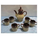 Vtg Stoneware Style Teapot & Six Mugs