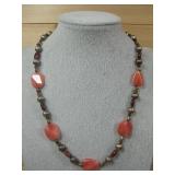 TStrawberry Quartz & Red Agate Beaded Necklace
