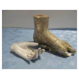 Plaster Foot Sculture W/Wood Hand See