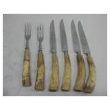 Six Vtg Hand Carved German Knives & Forks See
