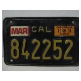 Vtg 1970 California Motorcycle License Plate