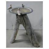 Custom Bird Bath On Wood Stump W/Ceramic Birds See