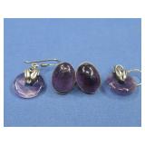 Two Pair Sterling Silver Amethyst Earrings