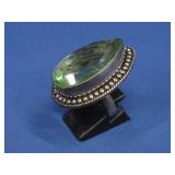 Big Silverplated Prehnite Pear Shape Stone Ring