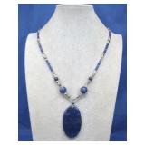 Large Blue Lapis Oval Pendant Necklace