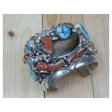 Navajo Large Turq&Coral Bear Claw Wide See Info