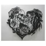 Metal Heart Shaped Skeleton Couple Kissing Wall