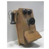 Antique Wooden Wall Mount Telephone - Rotary Dial
