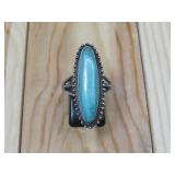 Vtg Sterling Silver Oblonged Turq. Ring Hallmarked