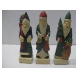 Three Wood Carved Handpainted Santas 13'