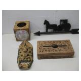 Assorted Wood Carved Decor Tissue Boxes Mask See