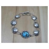 Sterling Silver Turq Coin Link Bracelet Tested