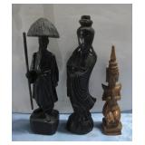 Three Vtg Hand Carved Oriental Style Statutes See