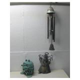 Outdoor Decor Wind Chime Metal Frog & Angel