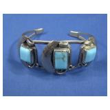 VTG Nickel Silver Faux Turq Bracelet N/A