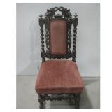 Antique Carved Wood Side Chair W/Upholstered Seat