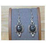 Sterling Silver Onyx Starburst Earrings Hallmarked