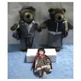 Two 1986 Patriot USPS Bears 19' & Porcelain Doll