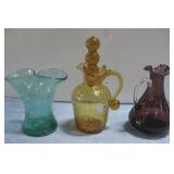 Three Pieces Of Blenko Glass Decor Tallest 6.5'