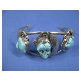 VTG Nickel Silver Faux Turq Bracelet N/A