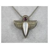 14K & Sterling Silver Garnet,M.O.P Pend/Necklace