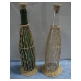 Two Woven Reed Covered Wine Bottles 14.5'