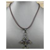 S.S. Multi Color Gemstone Cross Necklace Hallmark