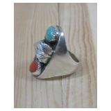 Navajo Sterling Silver Turq/Coral Ring See Info