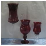 Three Ruby Red Decorative Glass/Vases See Info