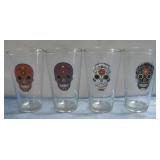 Four Sugar Skull Drinking Glasses