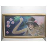 Signed Acrylic Painting Woman W/ Flowers See Info