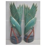 Two Vtg Carved Wood Cranes Hand Painted 25' Tall
