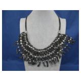 Leather Fringe Beaded Necklace