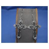 Silvertone Cross Earrings